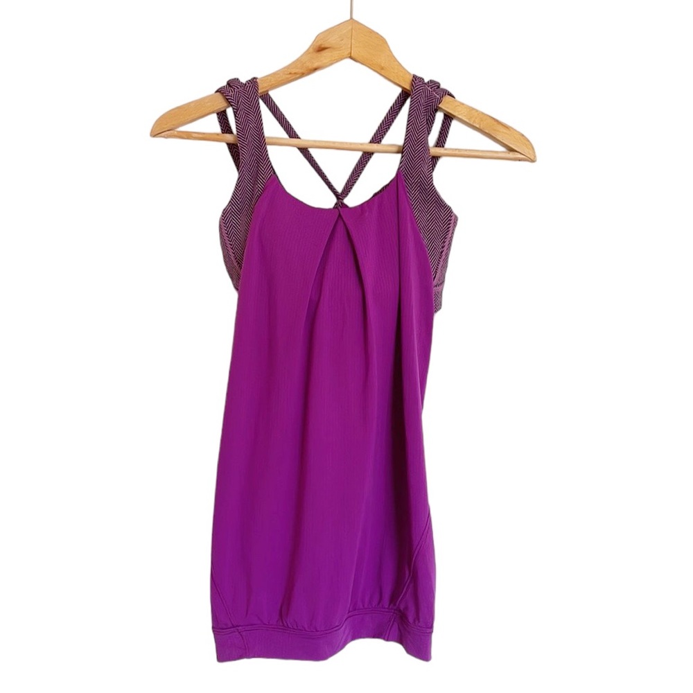 lululemon noveau limits tank purple 2in1 sports bra tank top size 4